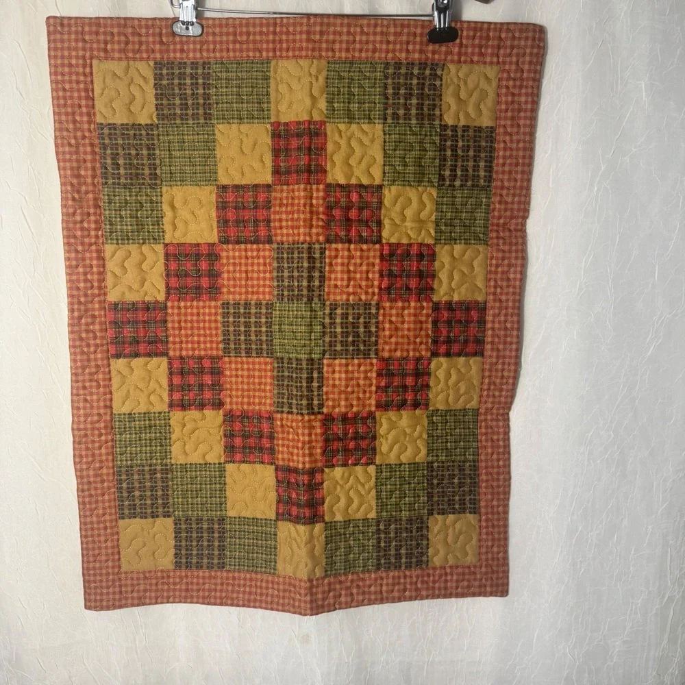 NWT Patchwork Quilted Pillow Shams Standard Red Green Tan Gingham Rustic